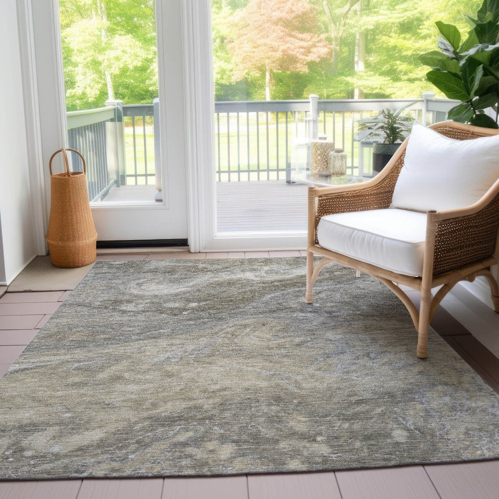 3' X 5' Taupe Beige And Ivory Abstract Washable Indoor Outdoor Area Rug