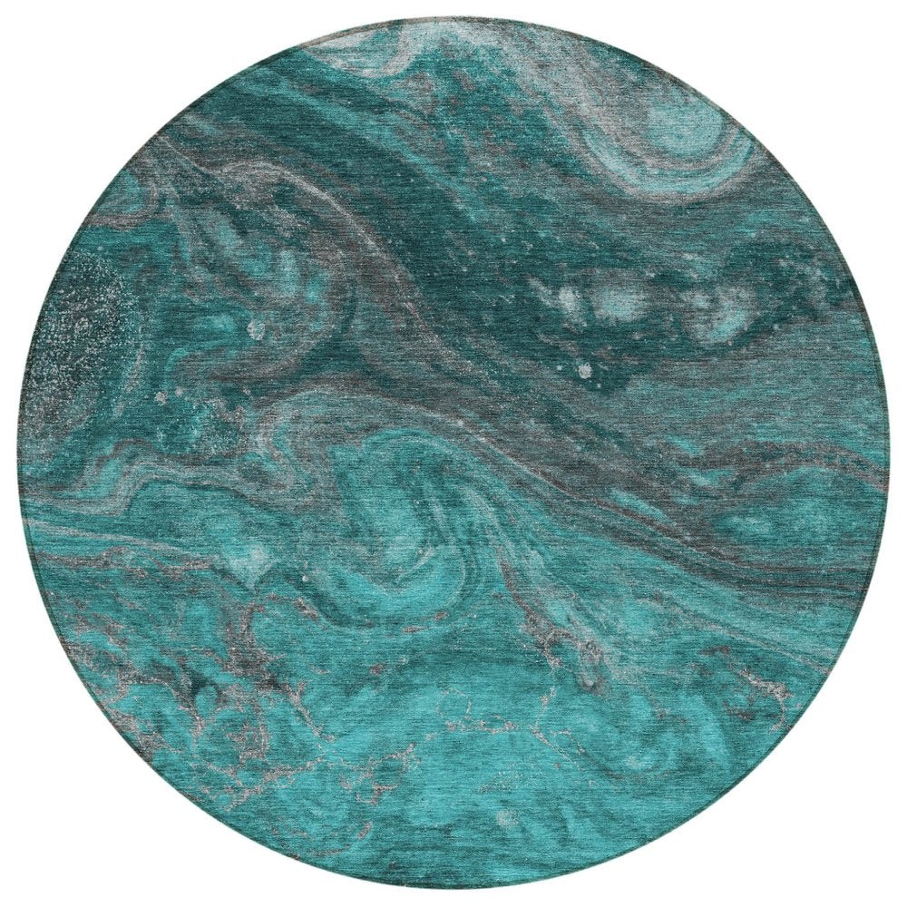 3' X 5' Teal Blue Aqua And Gray Abstract Washable Indoor Outdoor Area Rug