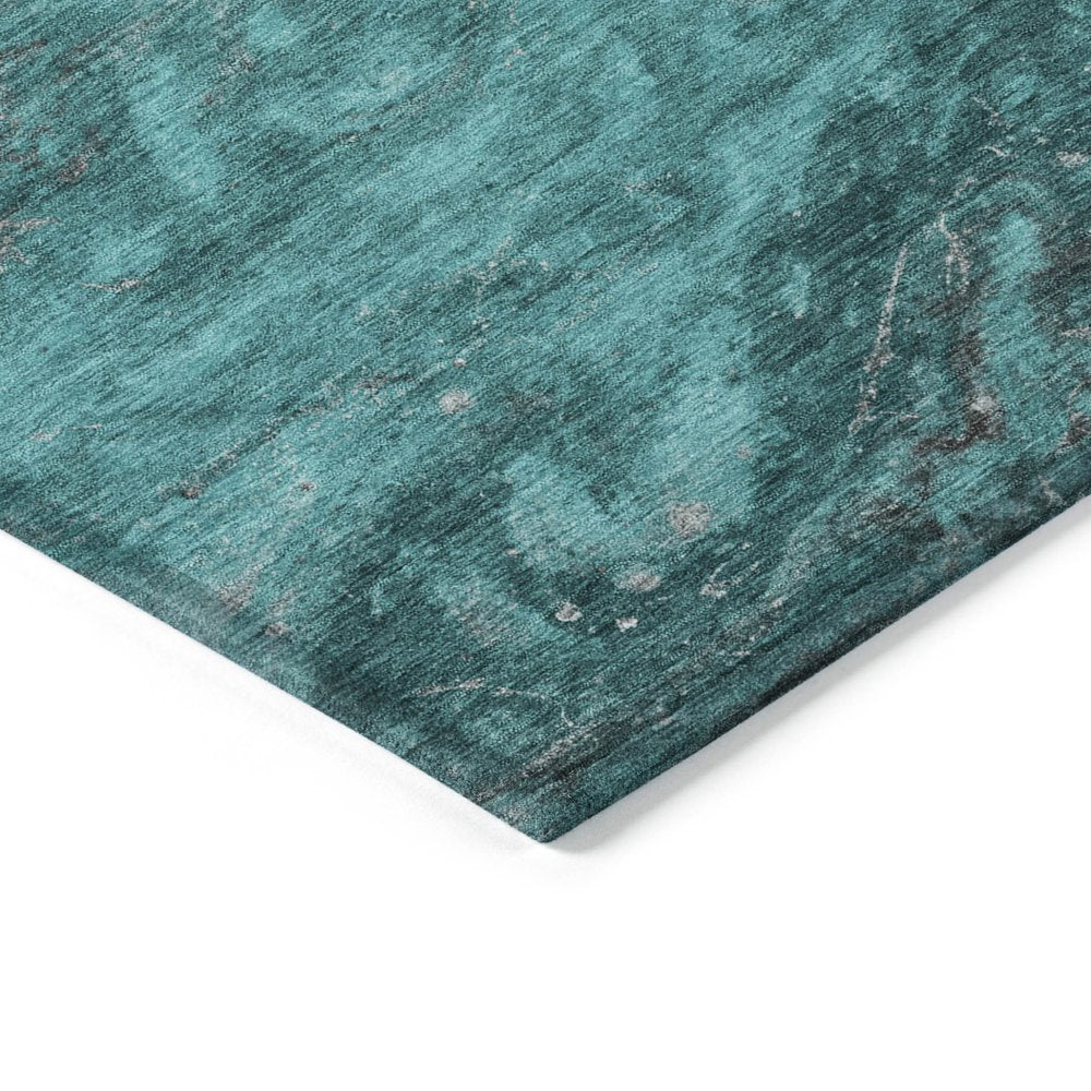 3' X 5' Teal Blue Aqua And Gray Abstract Washable Indoor Outdoor Area Rug