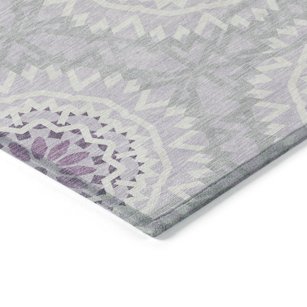 8' X 10' Lilac Purple And Ivory Floral Medallion Washable Indoor Outdoor Area Rug