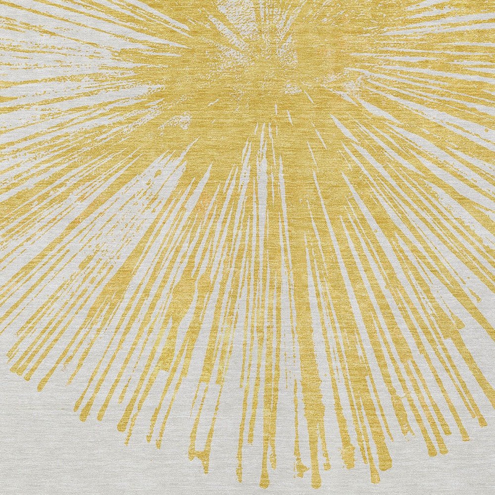 5' X 8' Gold And Ivory Abstract Washable Indoor Outdoor Area Rug