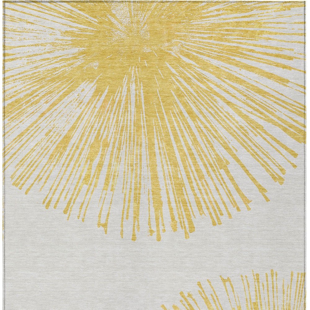 5' X 8' Gold And Ivory Abstract Washable Indoor Outdoor Area Rug