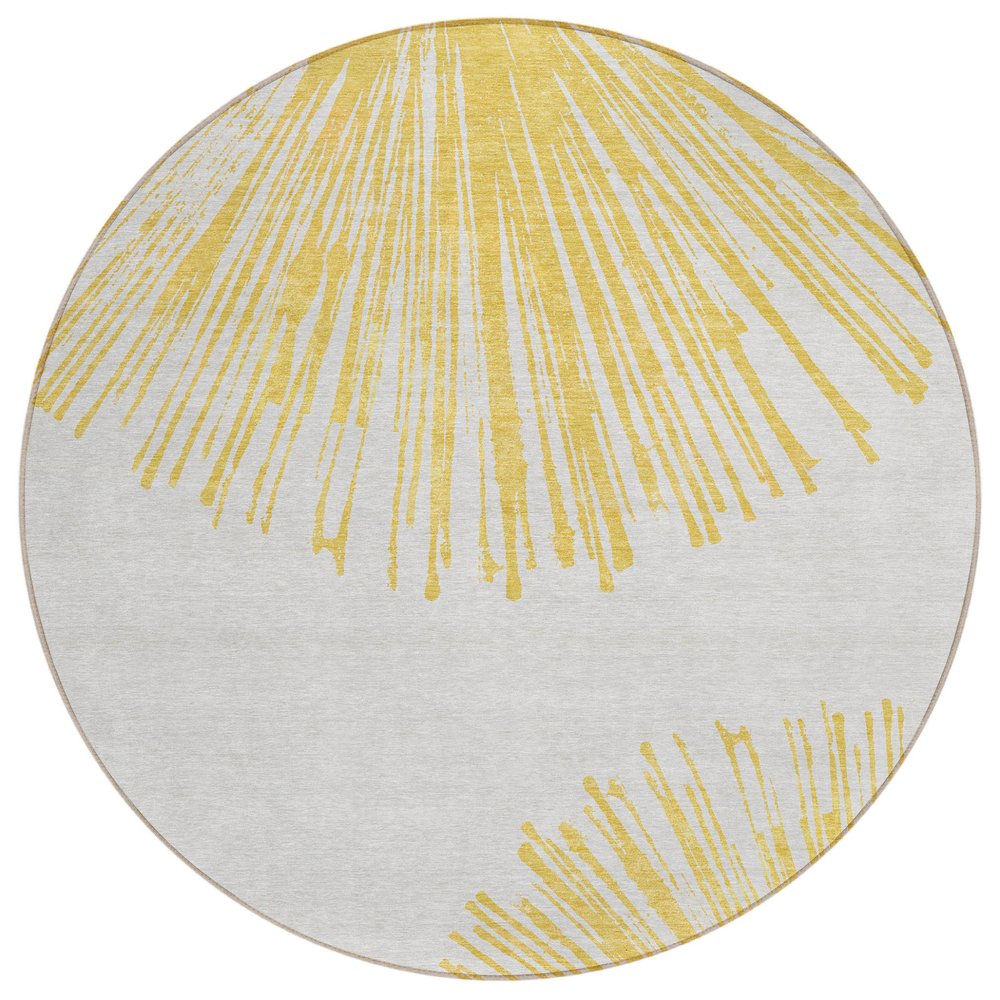 5' X 8' Gold And Ivory Abstract Washable Indoor Outdoor Area Rug