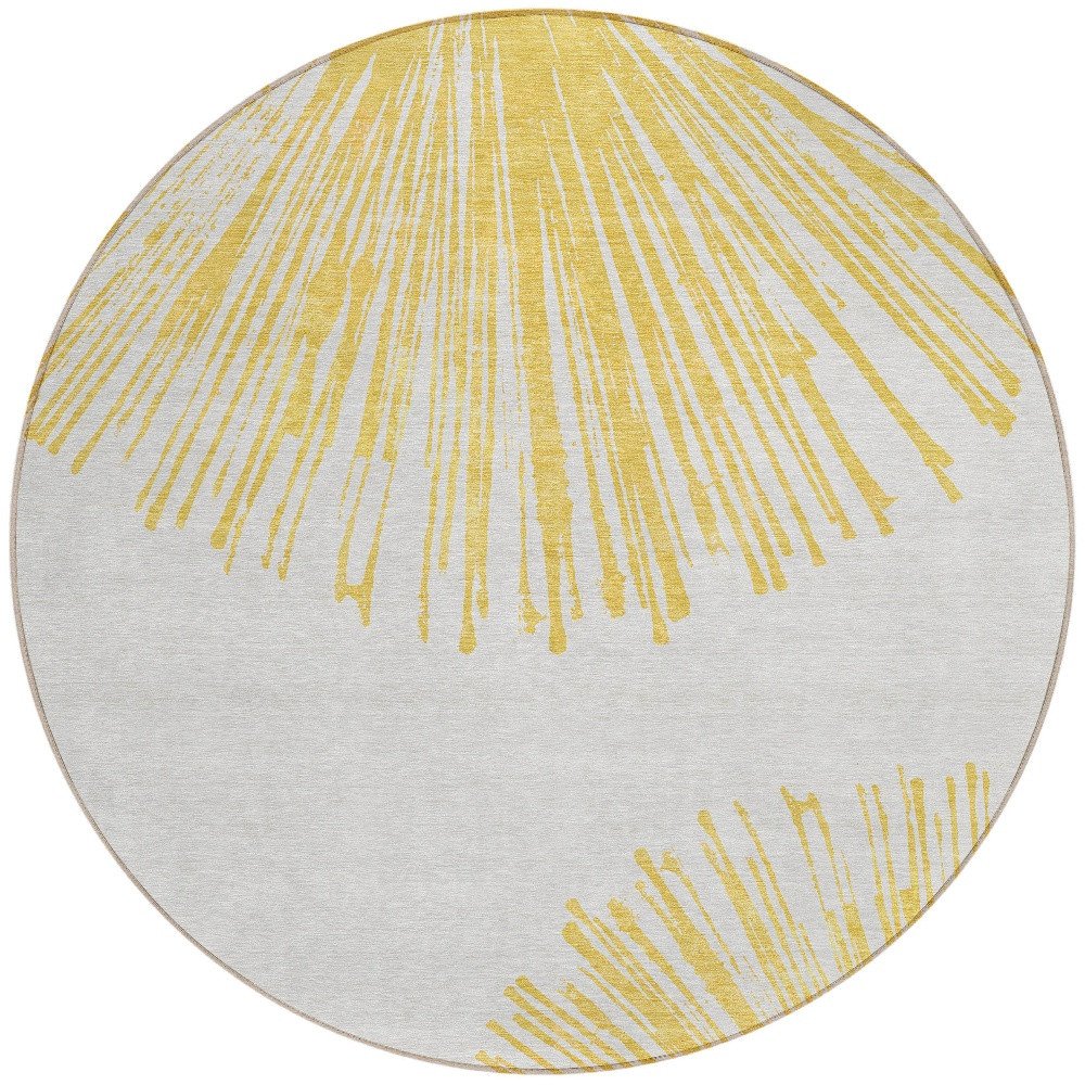 5' X 8' Gold And Ivory Abstract Washable Indoor Outdoor Area Rug