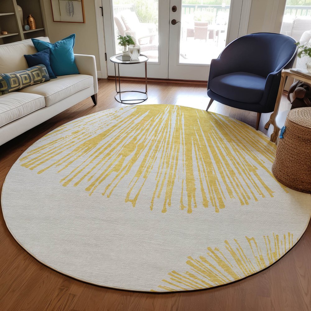 5' X 8' Gold And Ivory Abstract Washable Indoor Outdoor Area Rug