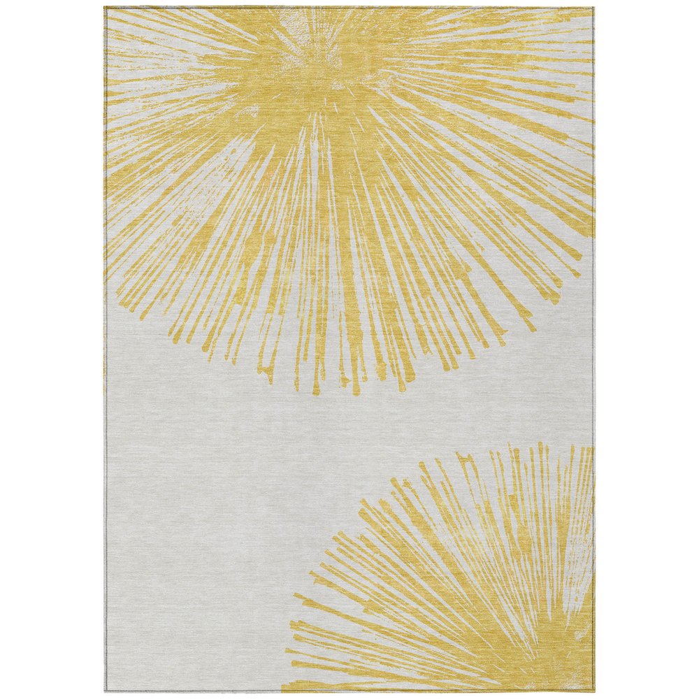 5' X 8' Gold And Ivory Abstract Washable Indoor Outdoor Area Rug