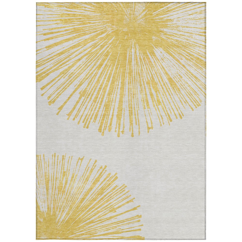 5' X 8' Gold And Ivory Abstract Washable Indoor Outdoor Area Rug