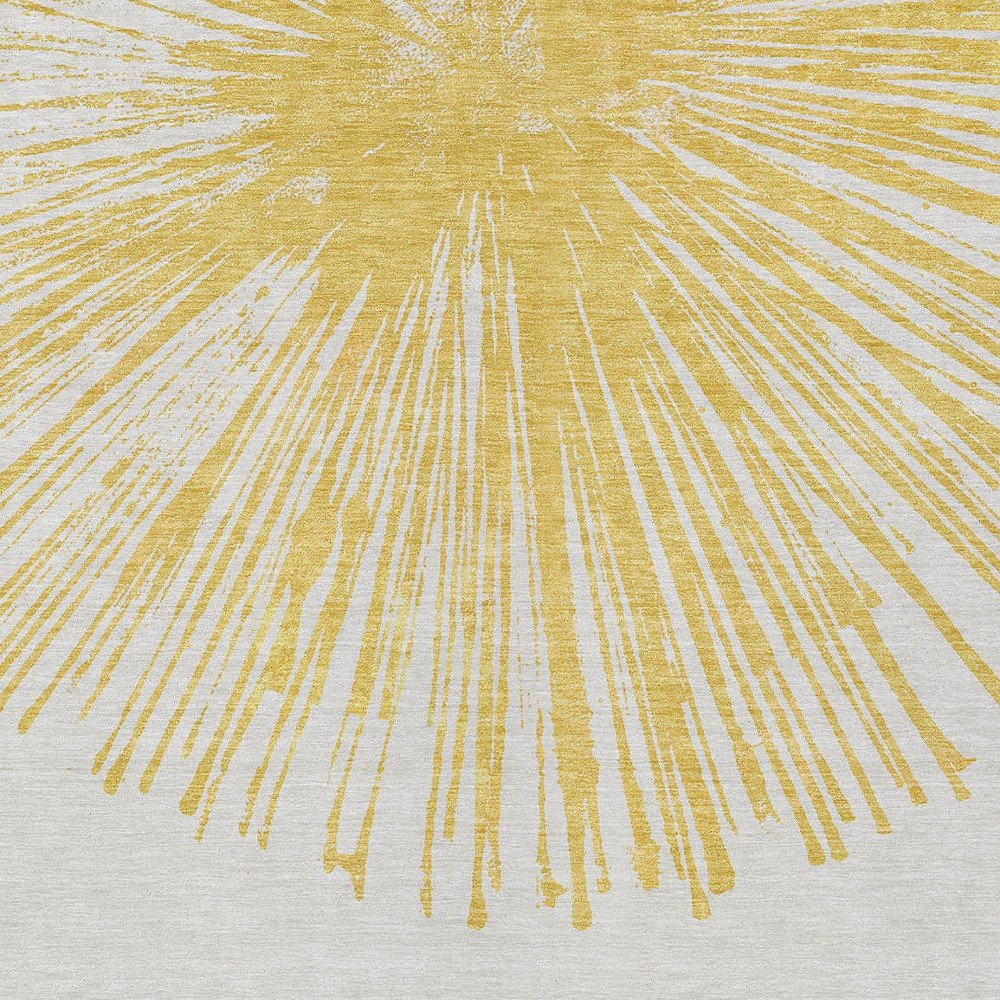 5' X 8' Gold And Ivory Abstract Washable Indoor Outdoor Area Rug