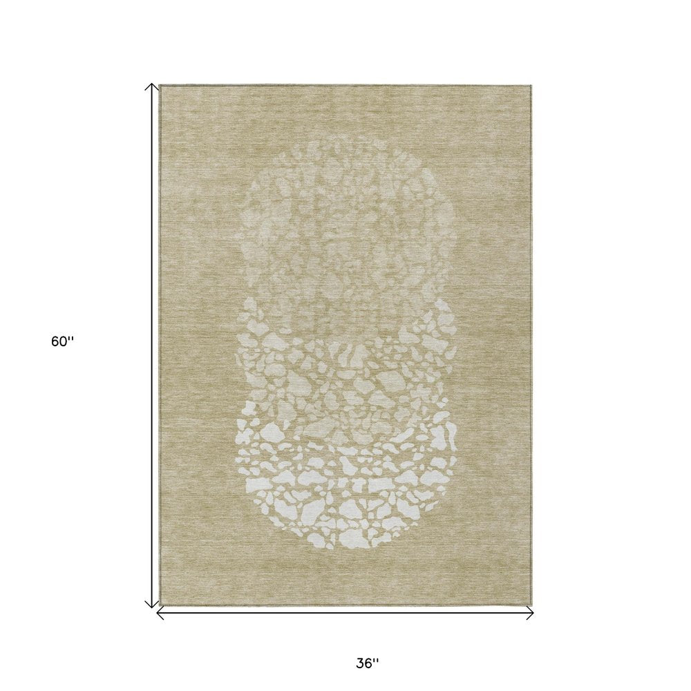 3' X 5' Beige Tan And Taupe Abstract Washable Indoor Outdoor Area Rug