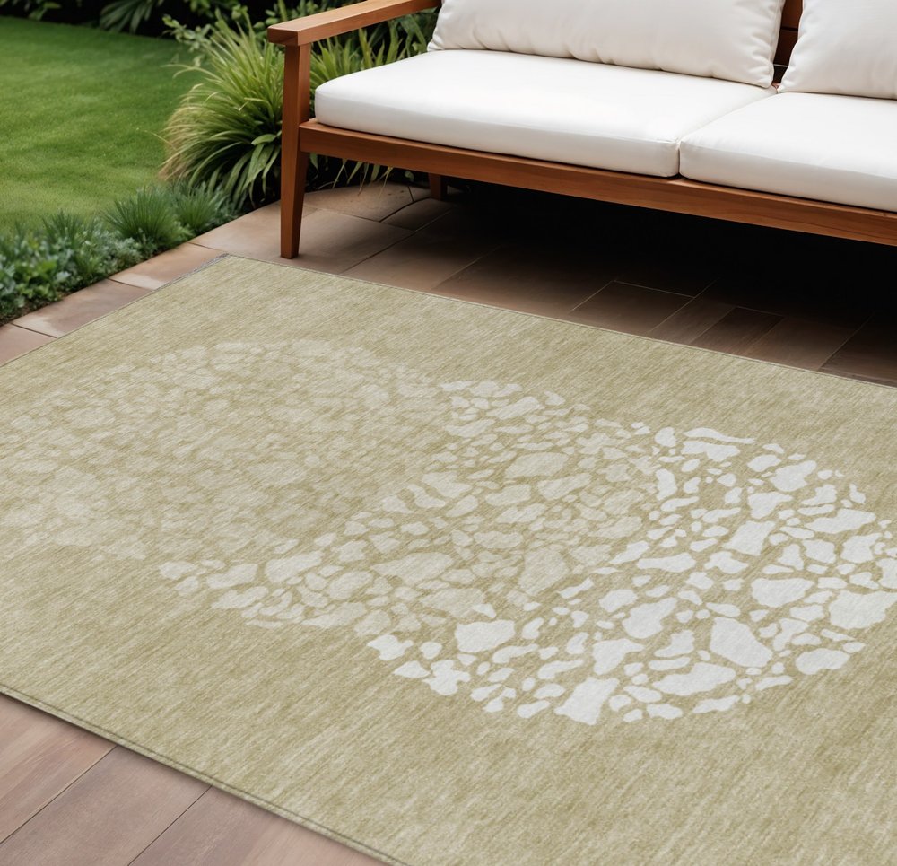 3' X 5' Beige Tan And Taupe Abstract Washable Indoor Outdoor Area Rug