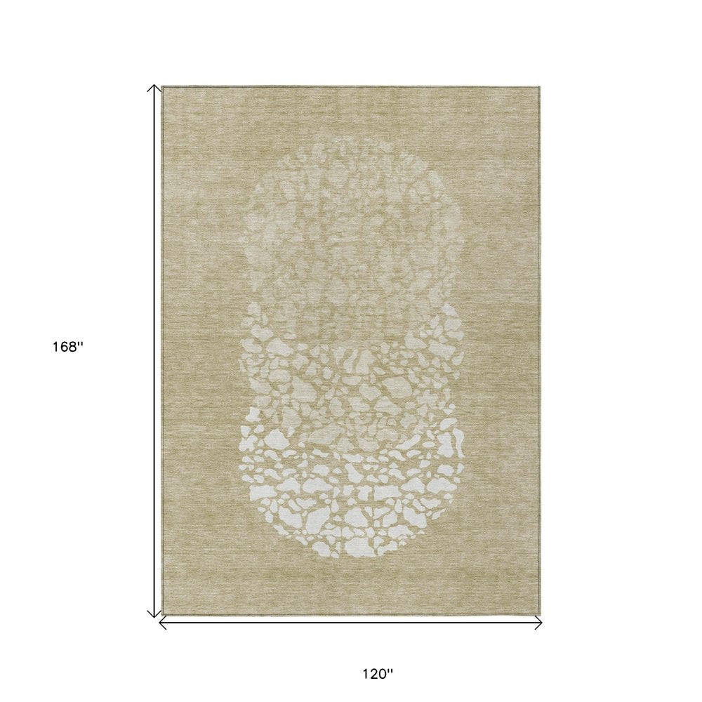 3' X 5' Beige Tan And Taupe Abstract Washable Indoor Outdoor Area Rug