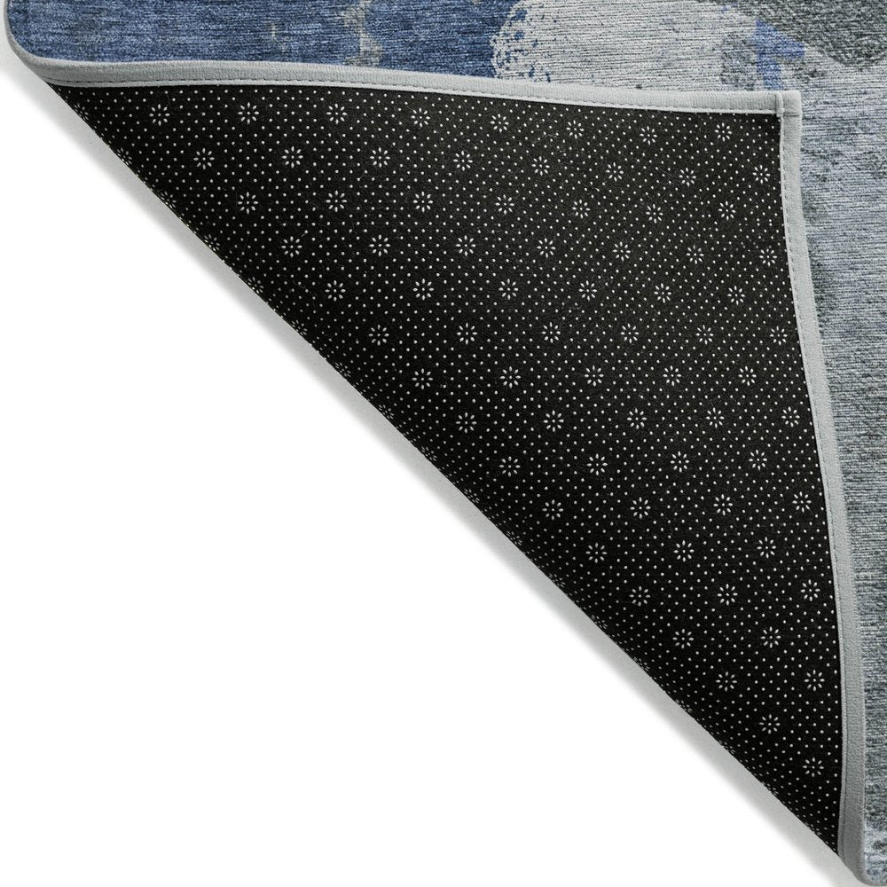 3' X 5' Denim Blue And Navy Blue Abstract Washable Indoor Outdoor Area Rug