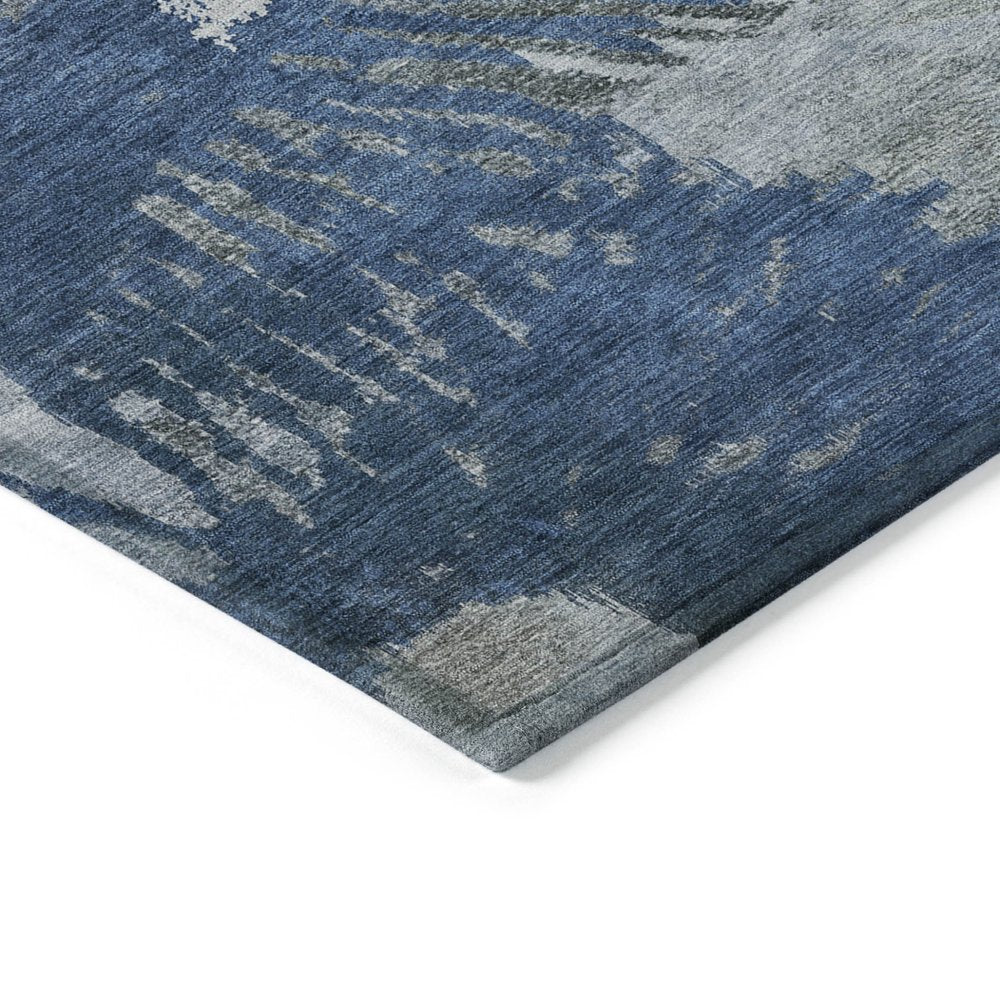 3' X 5' Denim Blue And Navy Blue Abstract Washable Indoor Outdoor Area Rug