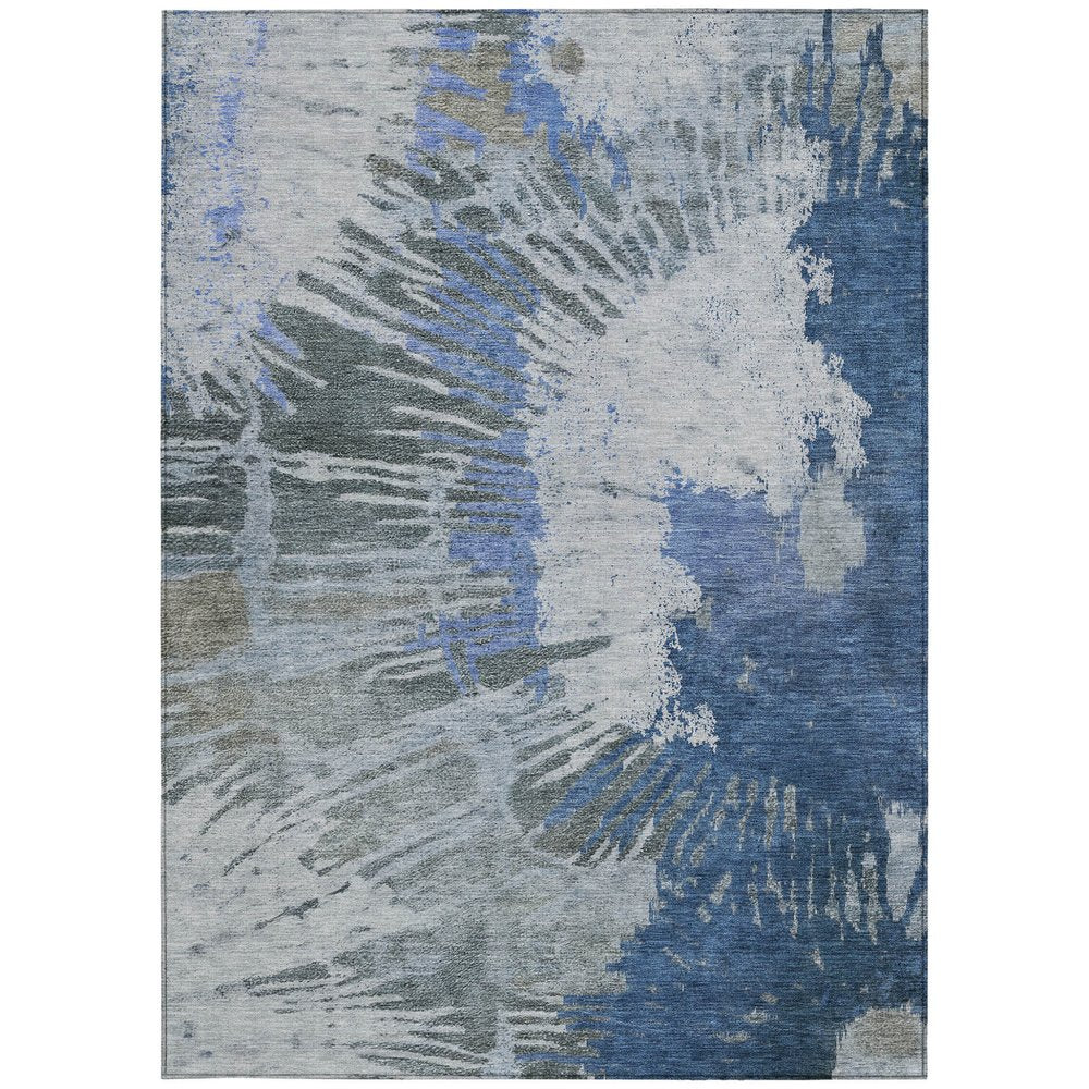 3' X 5' Denim Blue And Navy Blue Abstract Washable Indoor Outdoor Area Rug