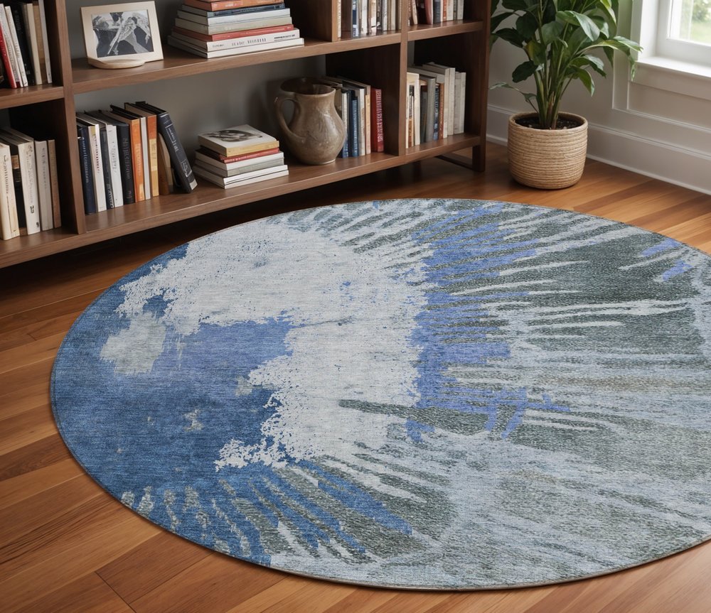 3' X 5' Denim Blue And Navy Blue Abstract Washable Indoor Outdoor Area Rug