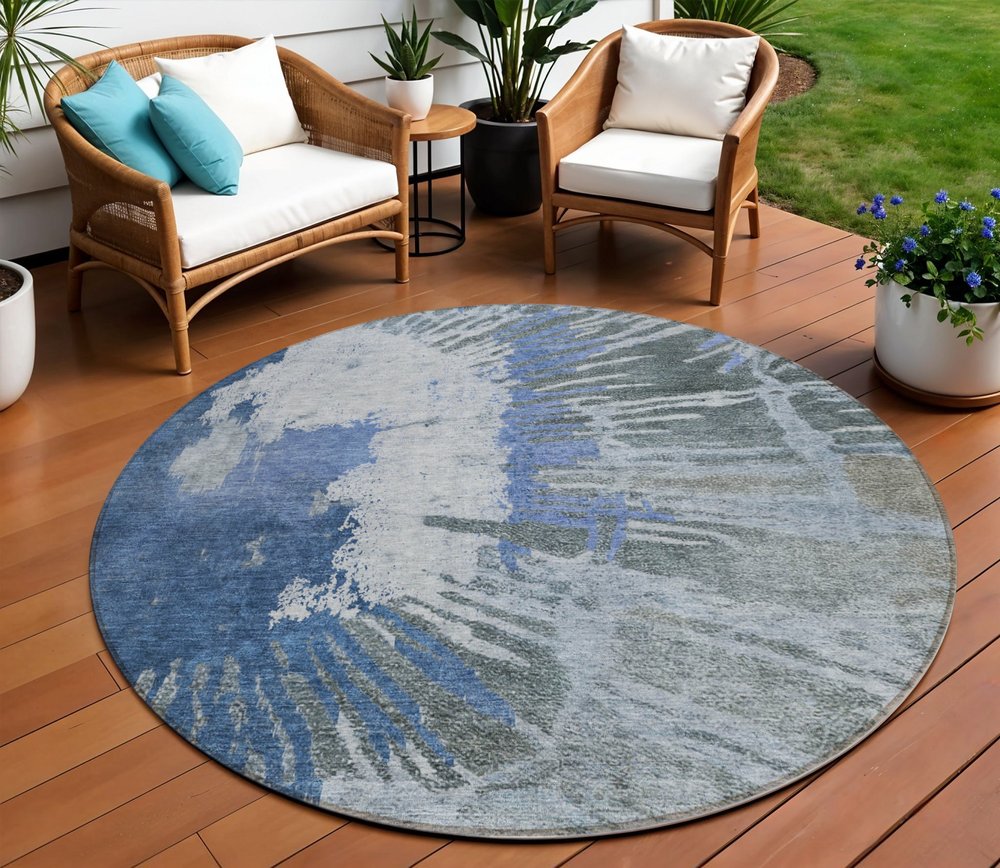 3' X 5' Denim Blue And Navy Blue Abstract Washable Indoor Outdoor Area Rug