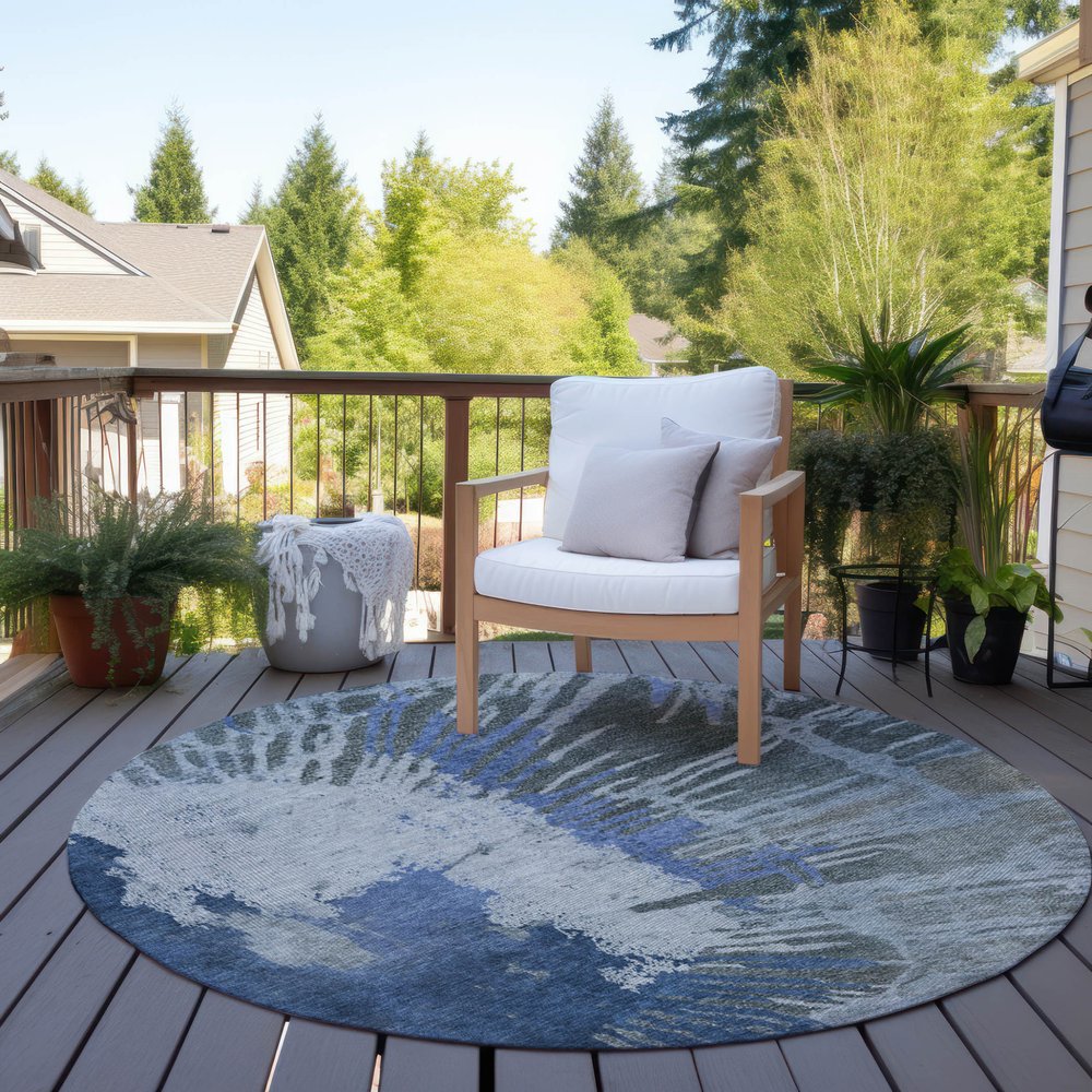 3' X 5' Denim Blue And Navy Blue Abstract Washable Indoor Outdoor Area Rug