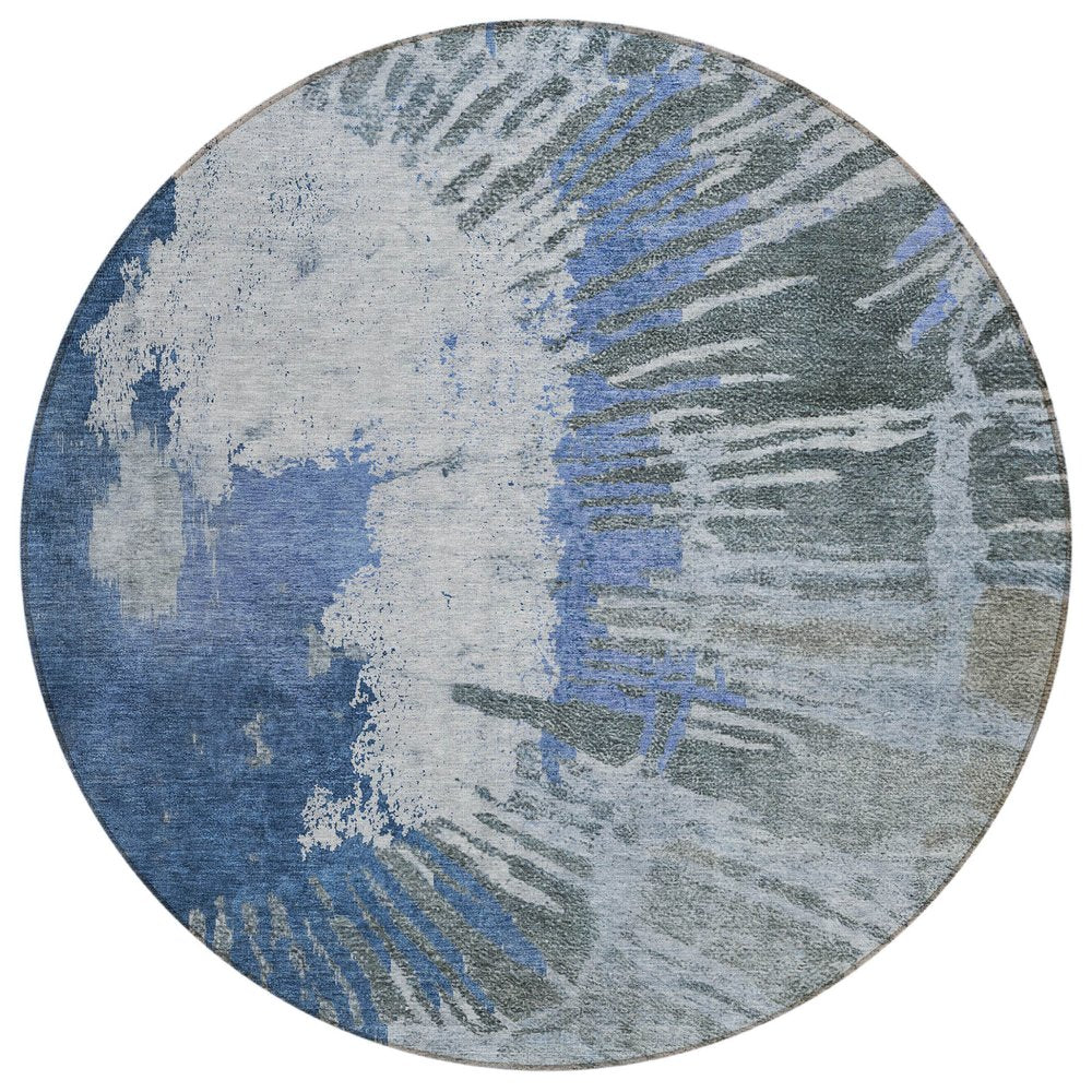3' X 5' Denim Blue And Navy Blue Abstract Washable Indoor Outdoor Area Rug