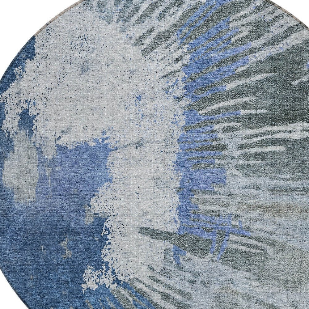 3' X 5' Denim Blue And Navy Blue Abstract Washable Indoor Outdoor Area Rug