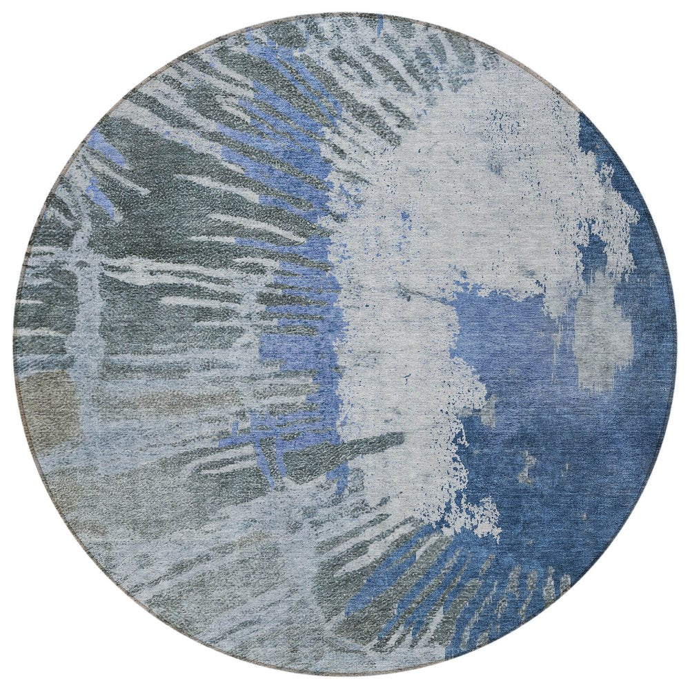 3' X 5' Denim Blue And Navy Blue Abstract Washable Indoor Outdoor Area Rug