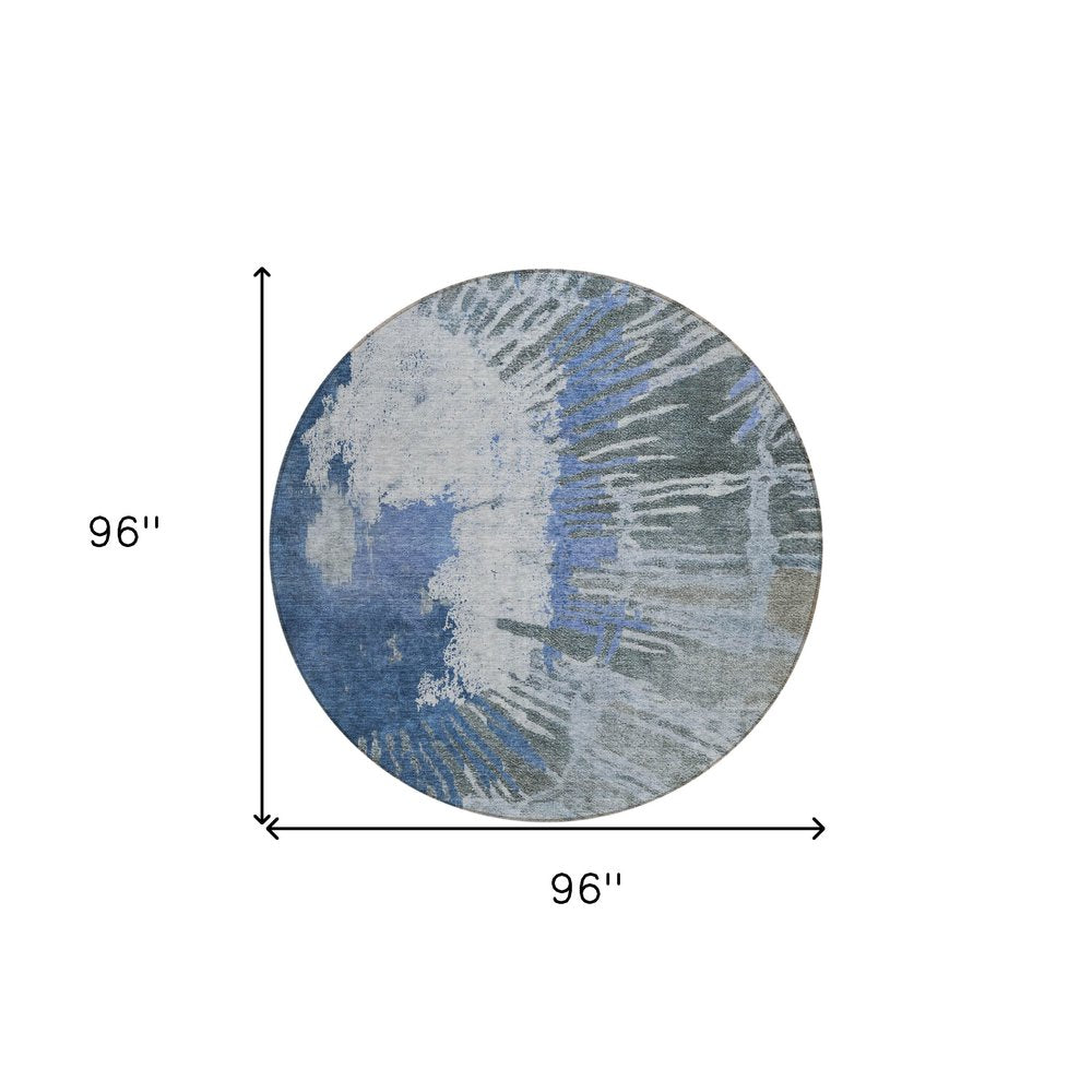 3' X 5' Denim Blue And Navy Blue Abstract Washable Indoor Outdoor Area Rug
