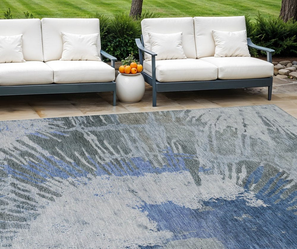 3' X 5' Denim Blue And Navy Blue Abstract Washable Indoor Outdoor Area Rug