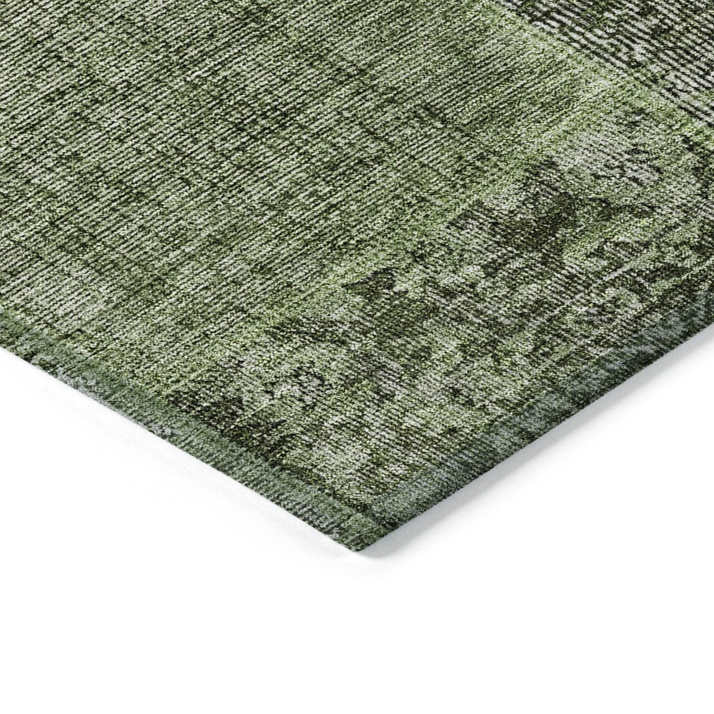 3' X 5' Olive Green And Gray Patchwork Washable Indoor Outdoor Area Rug