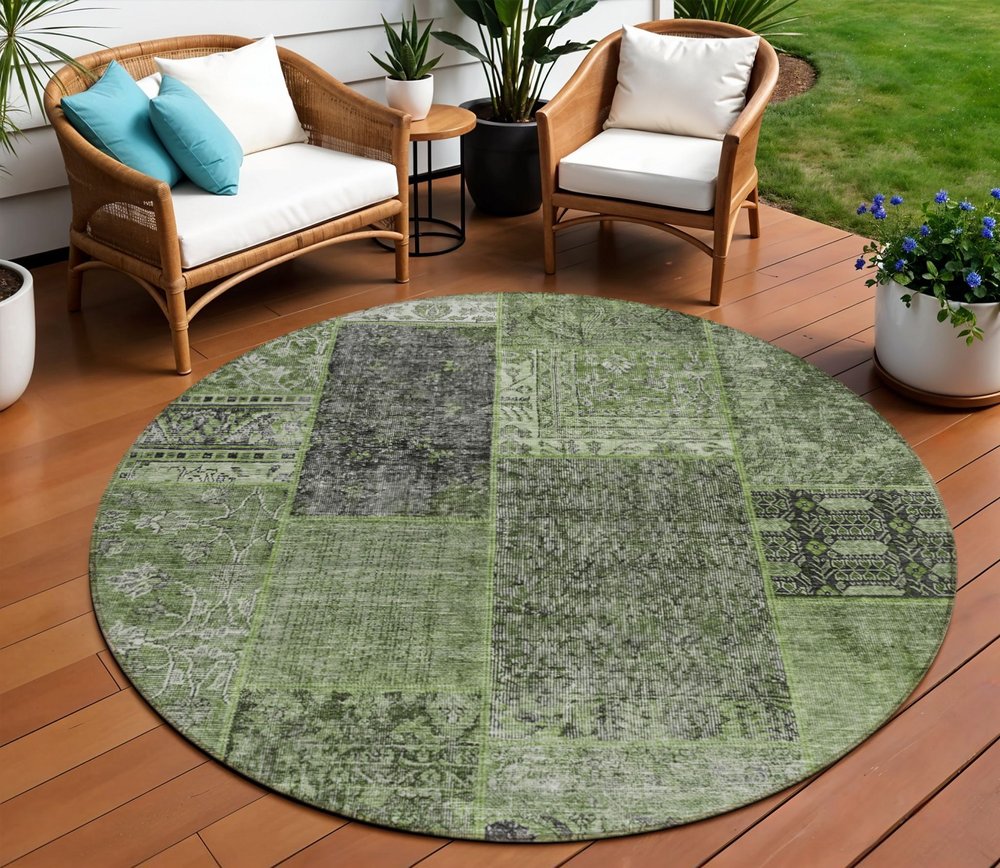3' X 5' Olive Green And Gray Patchwork Washable Indoor Outdoor Area Rug