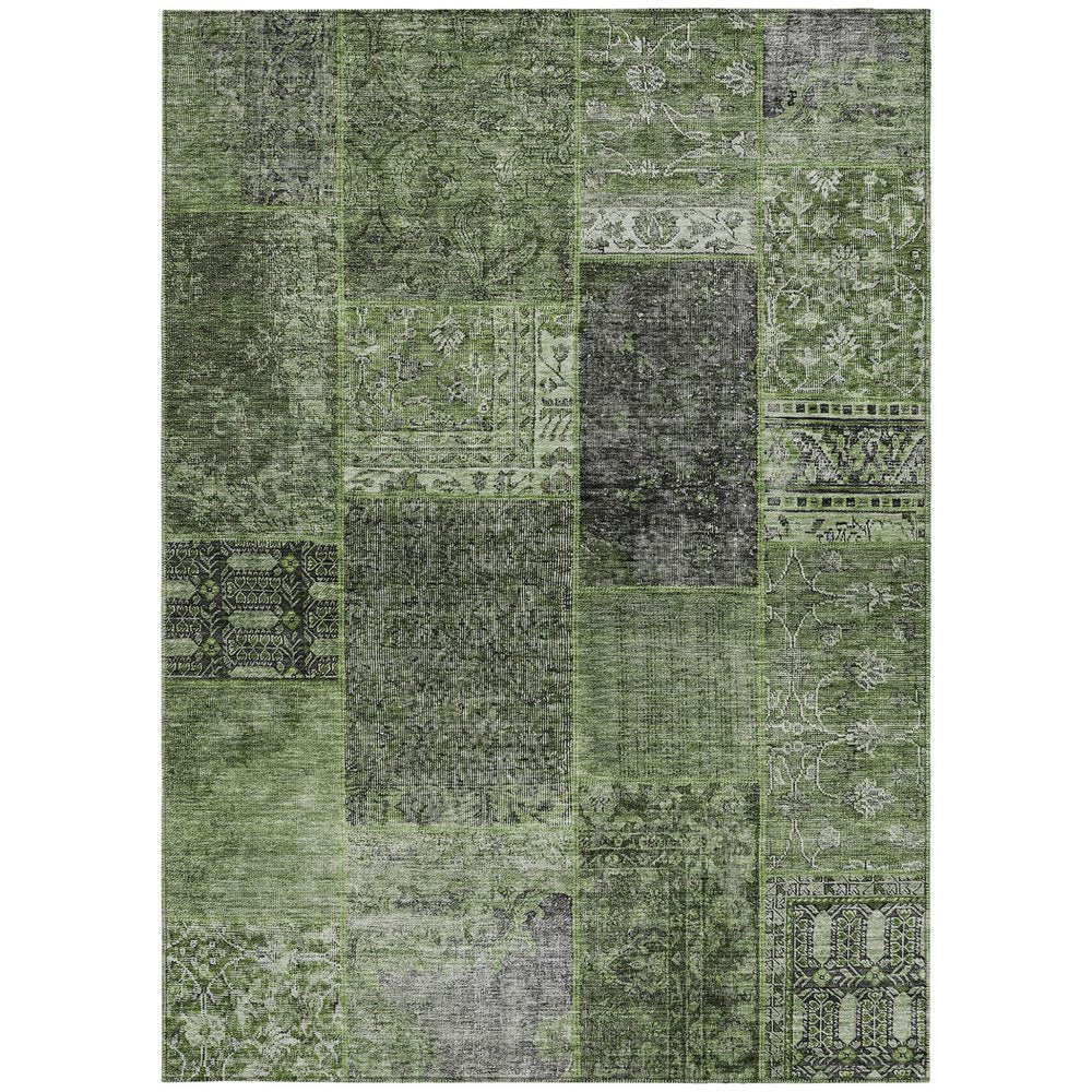 3' X 5' Olive Green And Gray Patchwork Washable Indoor Outdoor Area Rug
