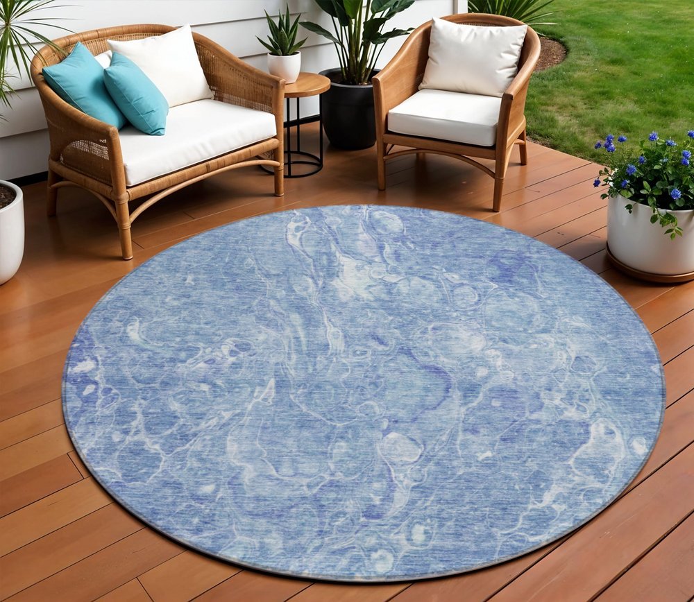 3' X 5' Sky Blue And Navy Blue Abstract Washable Indoor Outdoor Area Rug