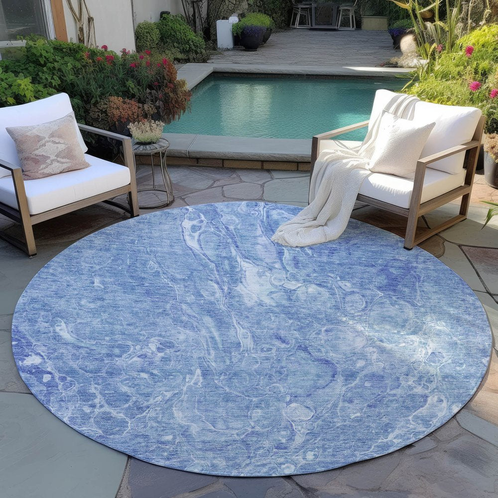 3' X 5' Sky Blue And Navy Blue Abstract Washable Indoor Outdoor Area Rug