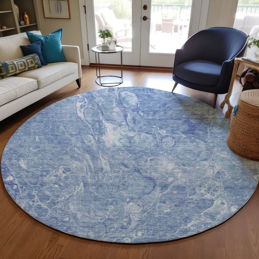 3' X 5' Sky Blue And Navy Blue Abstract Washable Indoor Outdoor Area Rug