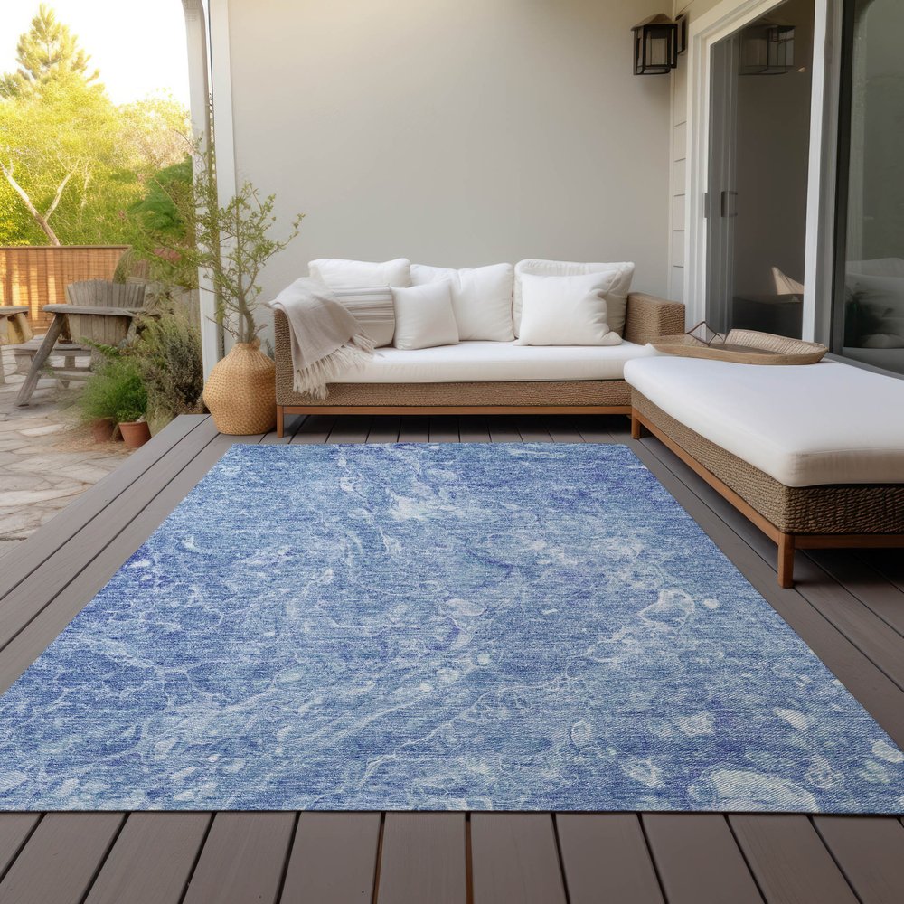 3' X 5' Sky Blue And Navy Blue Abstract Washable Indoor Outdoor Area Rug