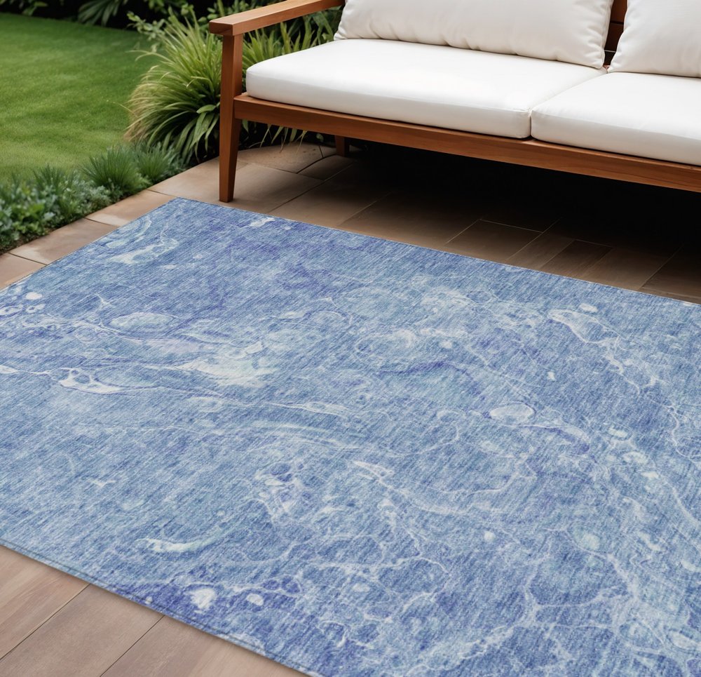 3' X 5' Sky Blue And Navy Blue Abstract Washable Indoor Outdoor Area Rug