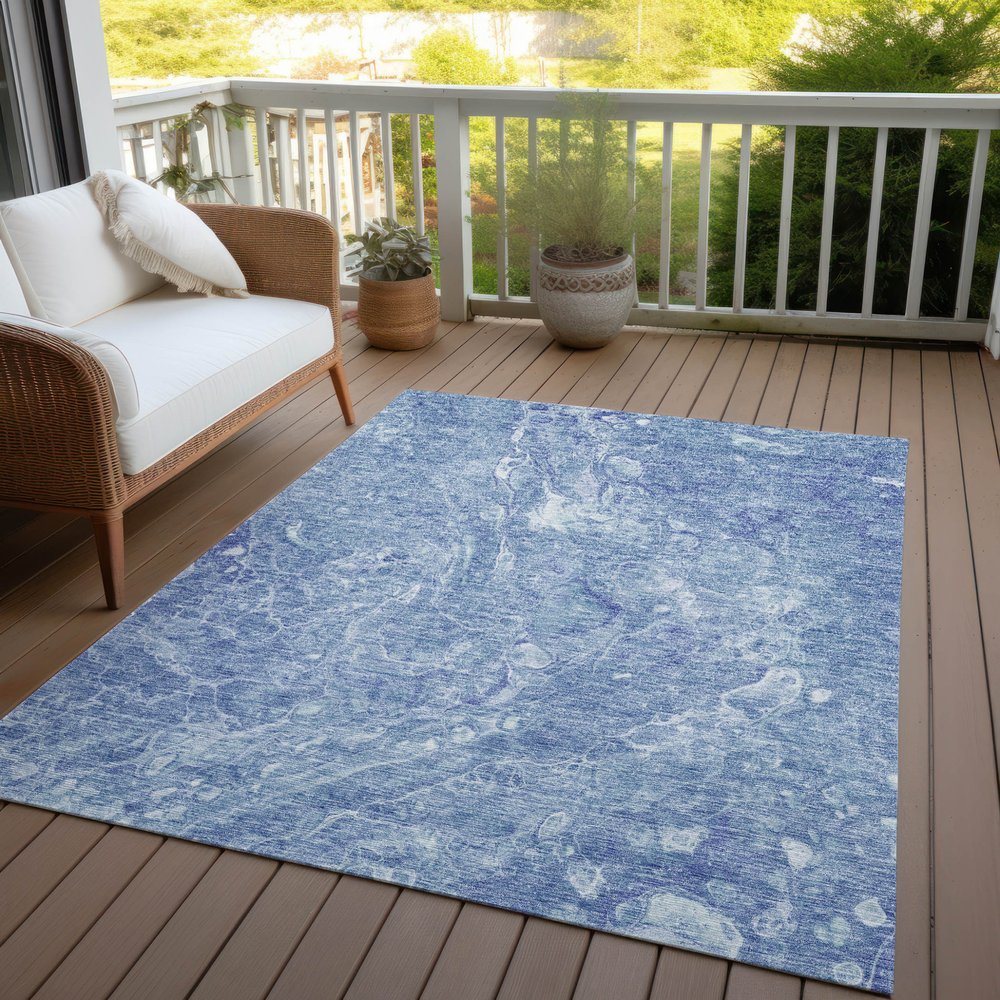 3' X 5' Sky Blue And Navy Blue Abstract Washable Indoor Outdoor Area Rug