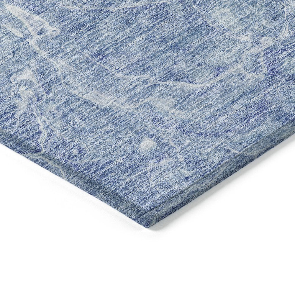 3' X 5' Sky Blue And Navy Blue Abstract Washable Indoor Outdoor Area Rug