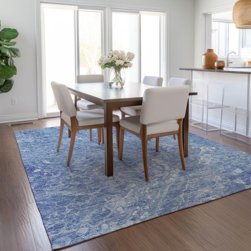 3' X 5' Sky Blue And Navy Blue Abstract Washable Indoor Outdoor Area Rug