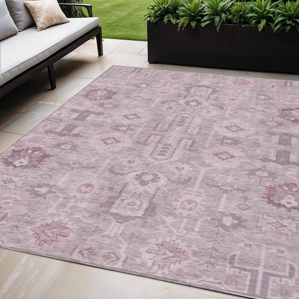 3' X 5' Pink Mauve And Blush Oriental Washable Indoor Outdoor Area Rug