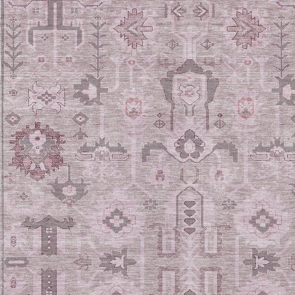 3' X 5' Pink Mauve And Blush Oriental Washable Indoor Outdoor Area Rug