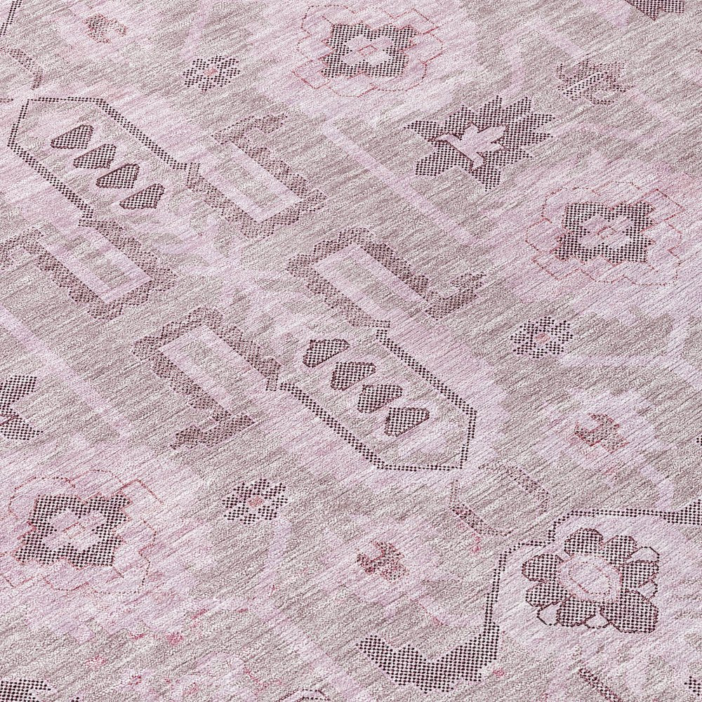 3' X 5' Pink Mauve And Blush Oriental Washable Indoor Outdoor Area Rug