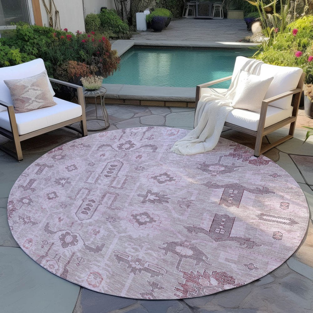 3' X 5' Pink Mauve And Blush Oriental Washable Indoor Outdoor Area Rug