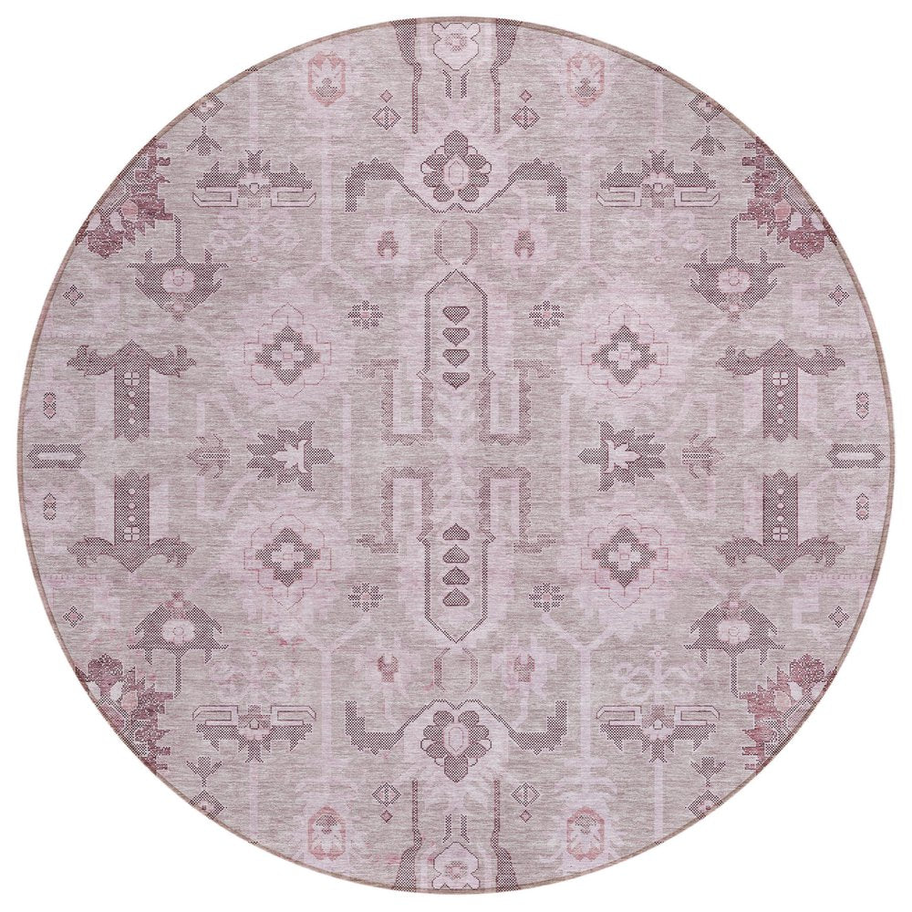 3' X 5' Pink Mauve And Blush Oriental Washable Indoor Outdoor Area Rug