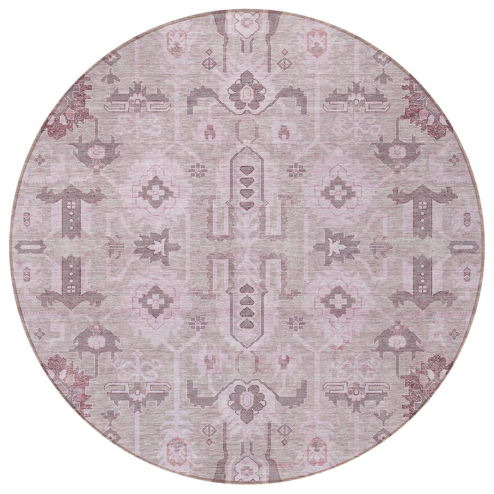 3' X 5' Pink Mauve And Blush Oriental Washable Indoor Outdoor Area Rug