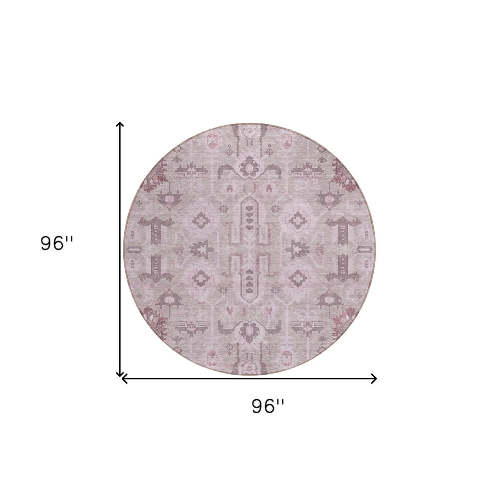 3' X 5' Pink Mauve And Blush Oriental Washable Indoor Outdoor Area Rug