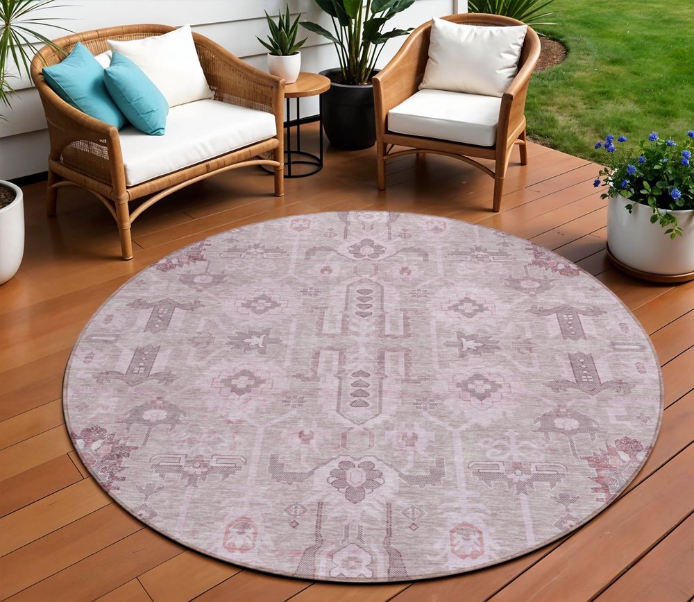 3' X 5' Pink Mauve And Blush Oriental Washable Indoor Outdoor Area Rug