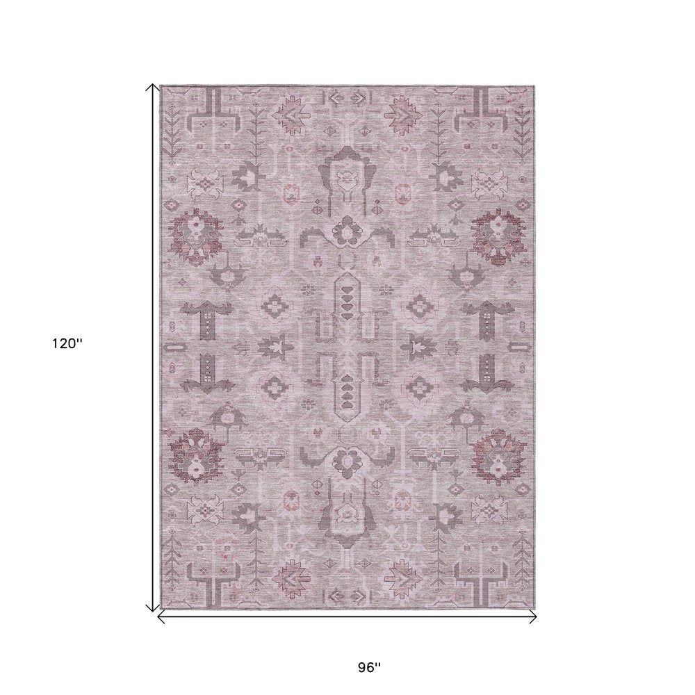 3' X 5' Pink Mauve And Blush Oriental Washable Indoor Outdoor Area Rug