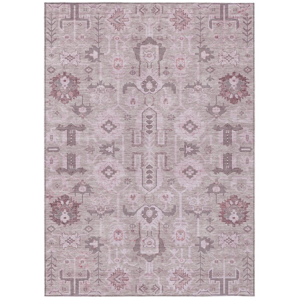 3' X 5' Pink Mauve And Blush Oriental Washable Indoor Outdoor Area Rug