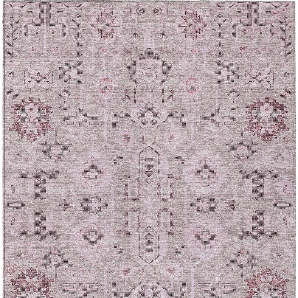 3' X 5' Pink Mauve And Blush Oriental Washable Indoor Outdoor Area Rug