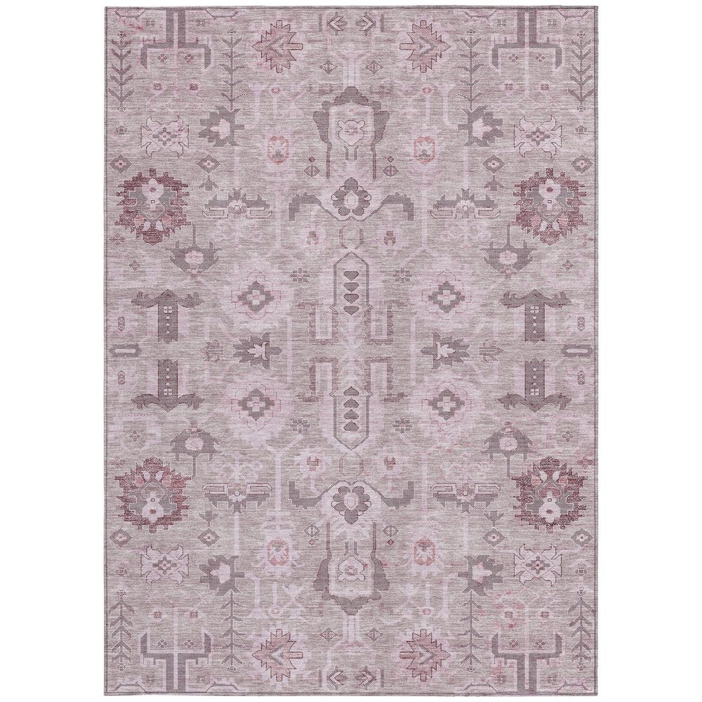 3' X 5' Pink Mauve And Blush Oriental Washable Indoor Outdoor Area Rug