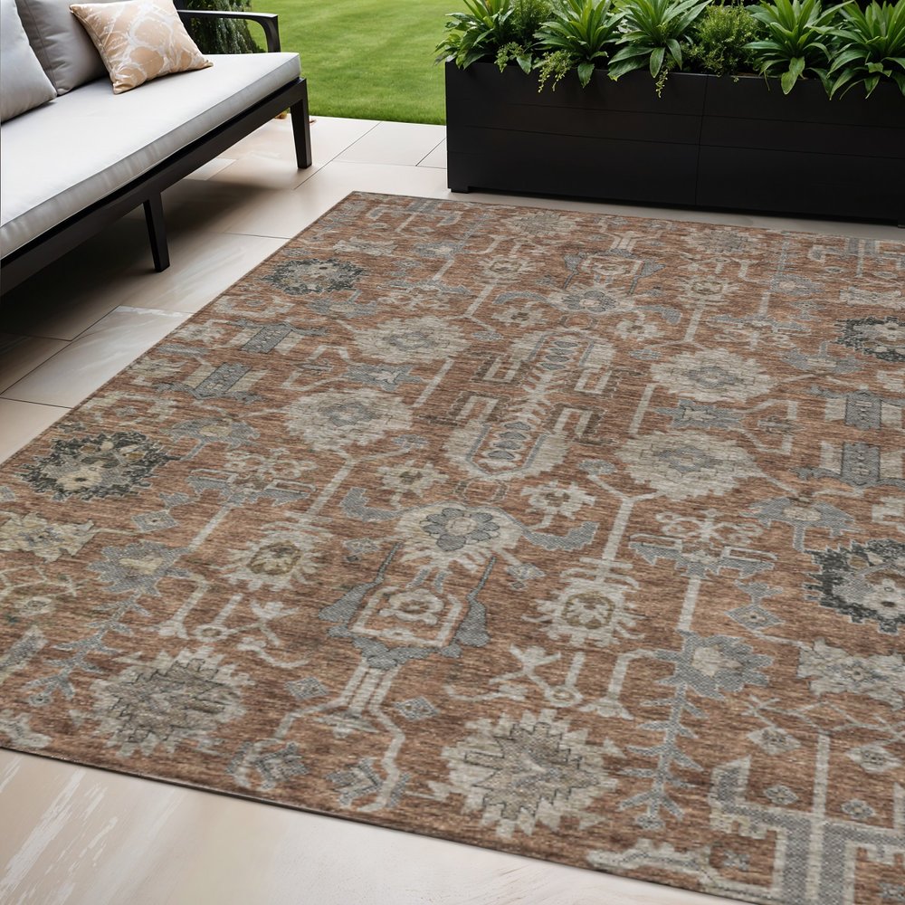 3' X 5' Brown Gray And Charcoal Oriental Washable Indoor Outdoor Area Rug